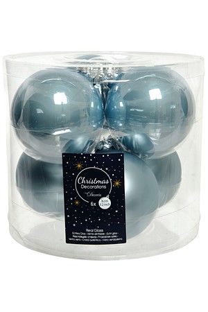 Набор стеклянных шаров матовых и эмалевых, цвет: misty blue, 80 мм, упаковка 6 шт., Kaemingk