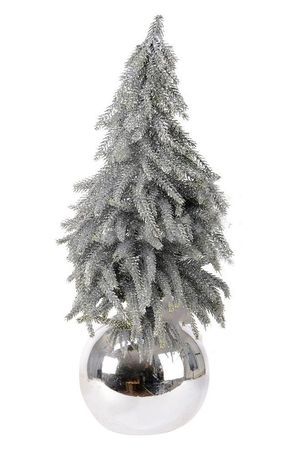 Настольная елка ЭКВИЛИ на серебряном шаре, зелёная с серебряными блестками, хвоя - литая 100%, 38 см, Kaemingk