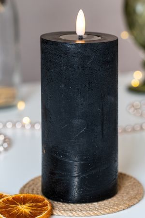 Светодиодная свеча оплавленная МАГИЯ ВОСКА, черная, мерцающий огонёк, "натуральный фитилек", 7.5х15 см, Peha Magic