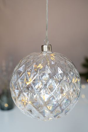 Светящийся елочный шар АМАРЭЙНТ, стекло, 12 теплых белых микро LED-огней, 12 см, Peha Magic