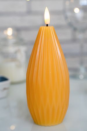 Свеча светодиодная восковая ШАРМ-ГОФРЕ, горчичная, мерцающий огонёк, "натуральный фитилек", 15 см, Peha Magic