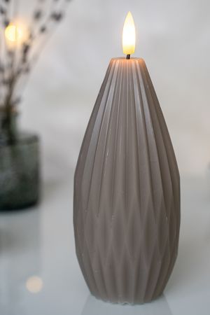 Свеча светодиодная восковая ШАРМ-ГОФРЕ, светло-серая, мерцающий огонёк, "натуральный фитилек", 15 см, Peha Magic
