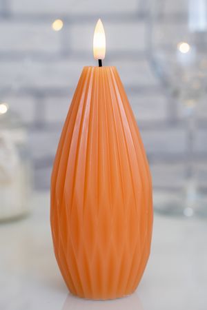 Свеча светодиодная восковая ШАРМ-ГОФРЕ, лососевая, мерцающий огонёк, "натуральный фитилек", 15 см, Peha Magic