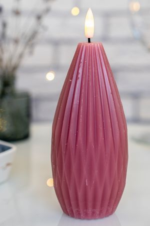 Свеча светодиодная восковая ШАРМ-ГОФРЕ, пыльная роза, мерцающий огонёк, "натуральный фитилек", 15 см, Peha Magic