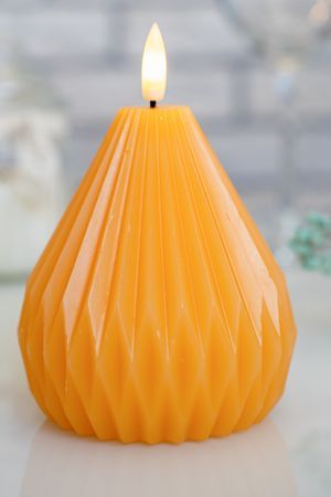 Свеча светодиодная восковая ШАРМ-ГОФРЕ малая, горчичная, мерцающий огонёк, "натуральный фитилек", 10 см, Peha Magic