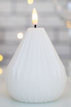 Свеча светодиодная восковая ШАРМ-ГОФРЕ малая, белая, мерцающий огонёк, "натуральный фитилек", 10 см, Peha Magic