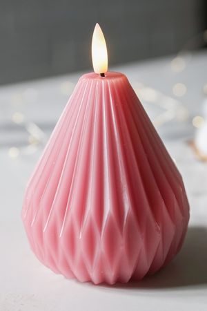 Свеча светодиодная восковая ШАРМ-ГОФРЕ малая, пыльная роза, мерцающий огонёк, "натуральный фитилек", 10 см, Peha Magic