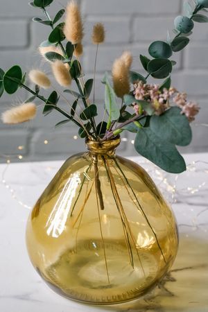 Ваза-бутыль АНИВЭН, стекло, желтая, 19 см, Koopman International