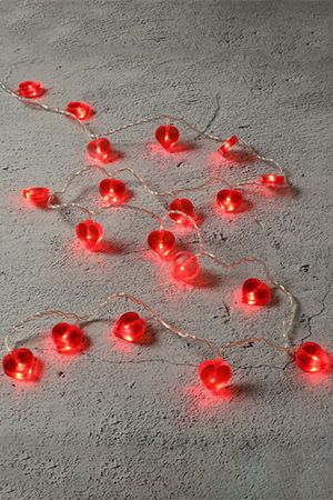 Гирлянда СЕРДЕЧКИ, 20 красных микроламп, 2+1,5 м, прозрачный провод, IP20, SNOWHOUSE
