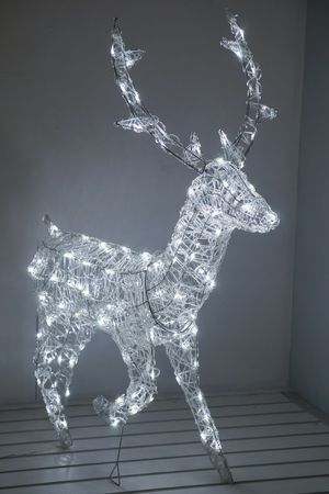 Светящаяся фигура ОЛЕНЬ СЮПЕРБ, акриловые нити, 120 холодных белых LED-огней мерцающих, 116х87 см, таймер, уличный, Kaemingk