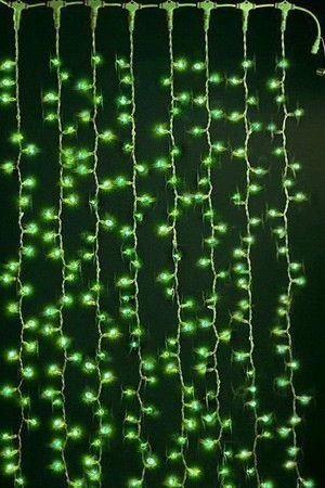 Световой дождь 2.5*1.5 м, 625 зеленых микроламп, прозрачный ПВХ, соединяемый, IP20, SNOWHOUSE