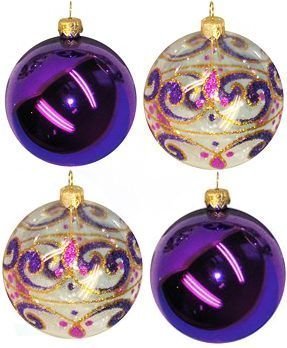 Набор стеклянных шаров КРУЖЕВНОЙ фиолетовый, 4х75 мм, Елочка
