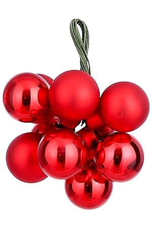 Гроздь из шариков БАБИОЛЬ, стекло, красный, 10 шт. по 2 см, Edelman