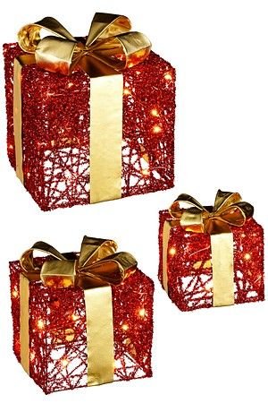 Набор декоративных подарочных коробок АЛОЕ ОЧАРОВАНИЕ, 25 тёплых белых LED-огней, 3 шт., Edelman