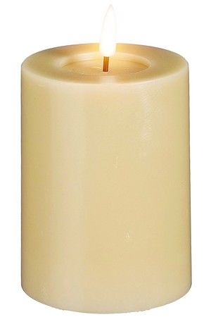 Светодиодная восковая свеча КАЛИНРИ, натуральный беж, тёплый белый LED-огонь мерцающий, "натуральный фитилёк", 10 см, Edelman