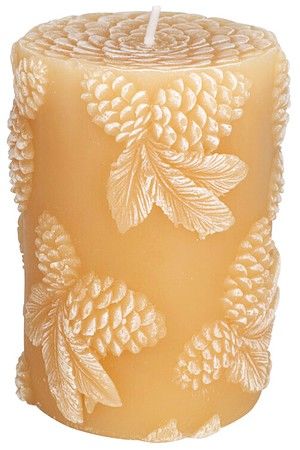 Декоративная рельефная свеча-столбик ПИНИЯ, бежевая, 10 см, Koopman International