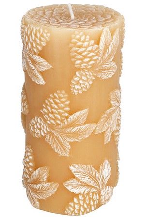 Декоративная рельефная свеча-столбик ПИНИЯ, бежевая, 14 см, Koopman International