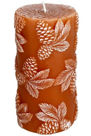 Декоративная рельефная свеча-столбик  ПИНИЯ, терракотовая, 14 см, Koopman International