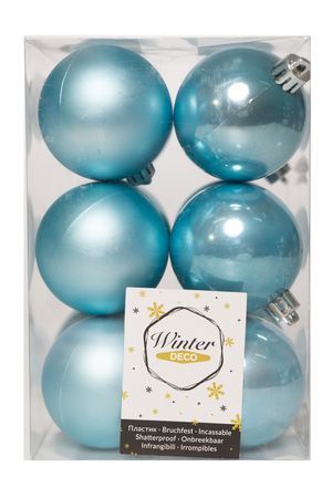 Набор однотонных пластиковых шаров глянцевых и матовых, цвет: голубой, 60 мм, упаковка 12 шт., Winter Deco