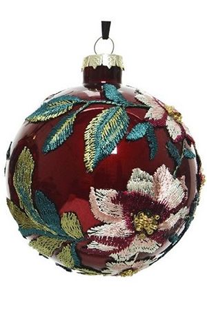 Ёлочный шар ЦВЕТОЧНОЕ ЧУДО, бордовый, стекло, 10 см, Kaemingk (Decoris)