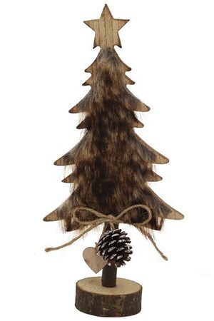 Настольная ёлочка РИККА, дерево, коричневый искусственный мех, 30 см, Boltze