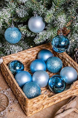 Набор пластиковых шаров New Year MIX морозный голубой, 60 мм, упаковка 12 шт., Winter Deco