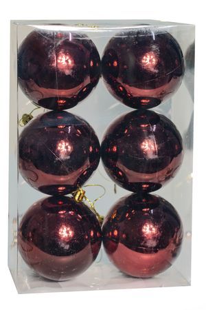 Набор однотонных пластиковых шаров, глянцевый, бургунди, 80 мм, упаковка 6 шт., Winter Deco
