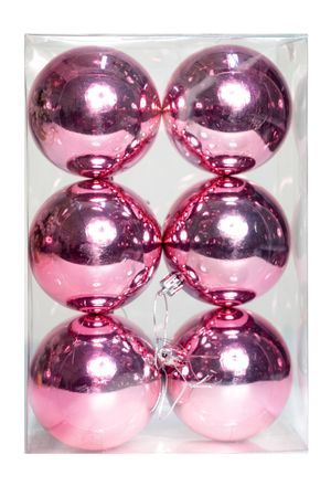 Набор однотонных пластиковых шаров, глянцевый, светло-розовый, 80 мм, упаковка 6 шт., Winter Deco