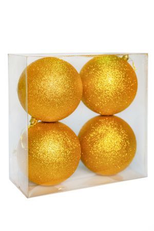 Набор однотонных пластиковых шаров, глянцевый, матовый, глиттер, золотой, 100 мм, упаковка 4 шт., Winter Deco