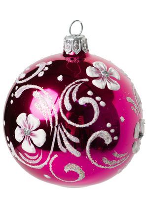 Стеклянный ёлочный шар БЕЛЫЕ ЦВЕТЫ, узорчатый, вишневый, 75 мм, Елочка