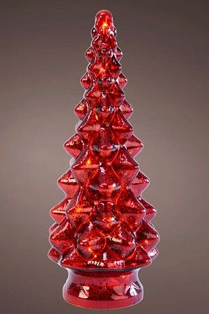 Новогодний светильник ЁЛОЧКА - ГЬЯЧЧ0 КАЛЬДО, красная, 10 тёплых белых микро LED-огней, 39 см, батарейки, Kaemingk
