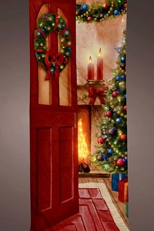 Новогодний чехол на дверь 'ЁЛКА МАНИТ ОГОНЬКАМИ', 84 тёплых белых LED-огня, 230х93 см, IP44, Kaemingk