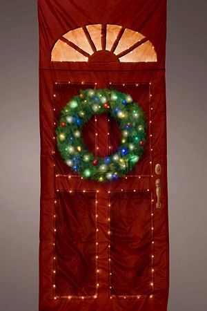 Новогодний чехол на дверь 'РОЖДЕСТВЕНСКАЯ КЛАССИКА', 155 тёплых белых LED-огней, 230х93 см, IP44, Kaemingk