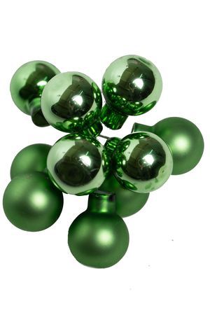 ГРОЗДЬ стеклянных глянцевых и матовых шариков на проволоке, 10 шаров по 20 мм, цвет: зелёный луговой, Winter Deco