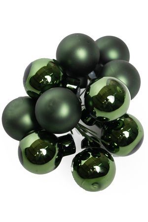 ГРОЗДЬ стеклянных глянцевых и матовых шариков на проволоке, 10 шаров по 20 мм, цвет: королевский зелёный, Winter Deco