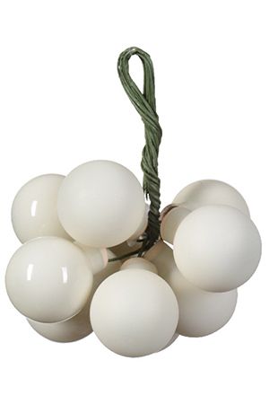 ГРОЗДЬ стеклянных эмалевых и матовых шариков на проволоке, 10 шаров по 20 мм, цвет: белый, Winter Deco