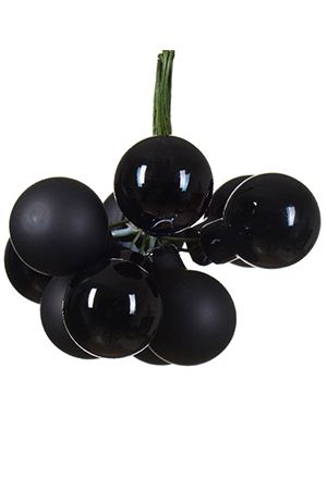 ГРОЗДЬ стеклянных эмалевых и матовых шариков на проволоке, 10 шаров по 20 мм, цвет: чёрный, Winter Deco