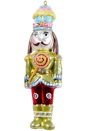 Ёлочная игрушка ЩЕЛКУНЧИК СЛАДКОЕЖКА с сахарной тросточкой, стекло, 16 см, Winter Deco