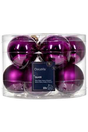 Набор стеклянных шаров глянцевых и матовых, цвет: фиолетовый, 60 мм, упаковка 10 шт., Winter Deco
