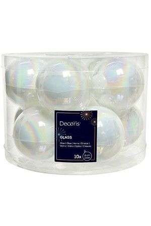 Набор стеклянных шаров глянцевых, цвет: белый перламутр, 60 мм, упаковка 10 шт., Winter Deco