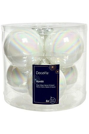 Набор стеклянных шаров глянцевых, цвет: белый перламутр, 80 мм, упаковка 6 шт., Winter Deco