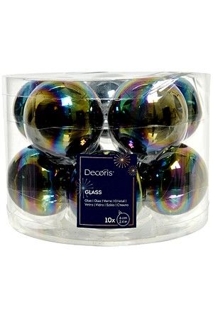 Набор стеклянных шаров глянцевых, цвет: чёрный перламутр, 60 мм, упаковка 10 шт., Winter Deco