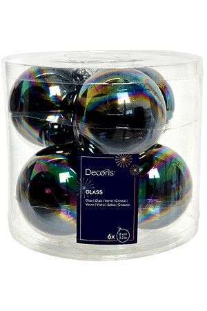 Набор стеклянных шаров глянцевых, цвет: чёрный перламутр, 80 мм, упаковка 6 шт., Winter Deco