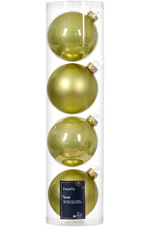 Набор стеклянных шаров матовых и эмалевых, цвет: нежно-оливковый, 100 мм, 4 шт., Winter Deco