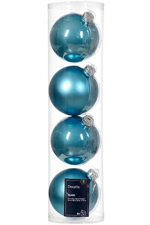 Набор стеклянных шаров матовых и эмалевых, цвет: голубая карамель, 100 мм, 4 шт., Winter Deco