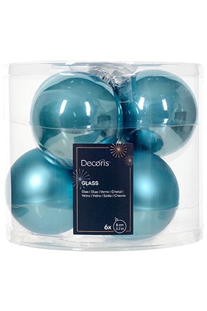 Набор стеклянных шаров эмалевых и матовых, цвет: голубая карамель, 80 мм, упаковка 6 шт., Winter Deco