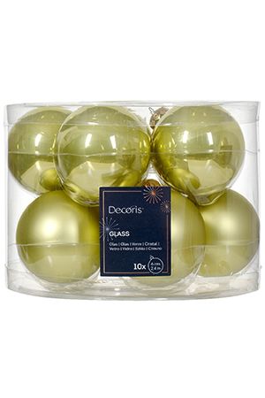 Набор стеклянных шаров эмалевых и матовых, цвет: нежно-оливковый, 60 мм, упаковка 10 шт., Winter Deco
