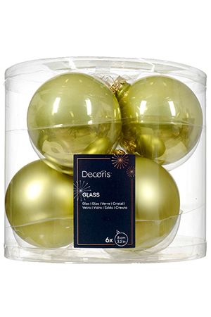 Набор стеклянных шаров эмалевых и матовых, цвет: нежно-оливковый, 80 мм, упаковка 6 шт., Winter Deco