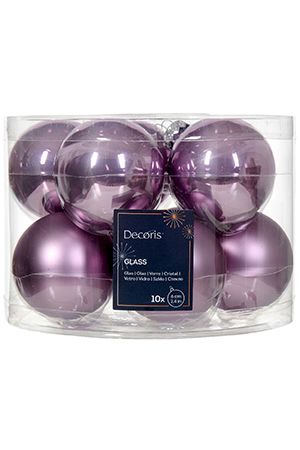 Набор стеклянных шаров эмалевых и матовых, цвет: аметистовый, 60 мм, упаковка 10 шт., Winter Deco
