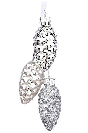 Ёлочное украшение-гроздь ГОЛЬПЕС, 3 шишки, стекло, серебряный, 15 см, Christmas Deluxe
